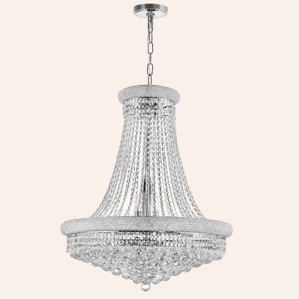Empire 18 Light 28in Chrome Down Chandelier with Crystals