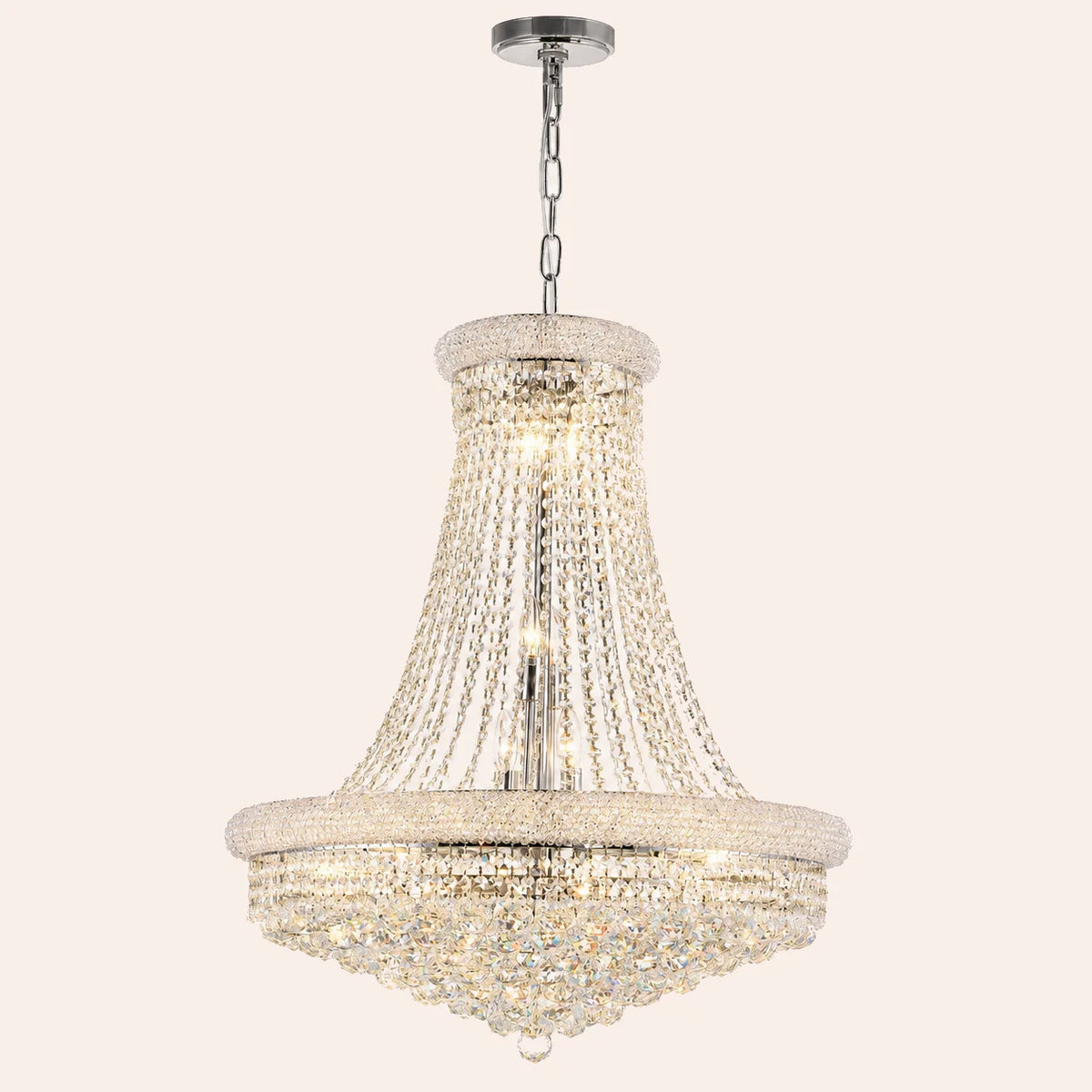 Empire 18 Light 28in Chrome Down Chandelier with Crystals