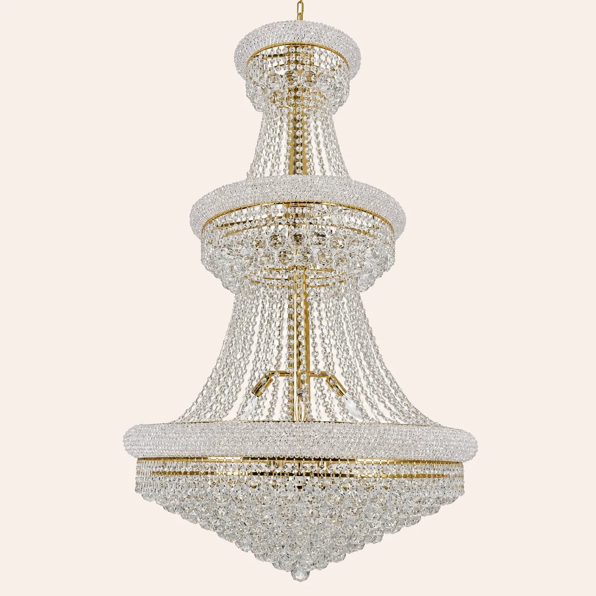 Empire 32 Light 30in Gold Down Chandelier with Crystals