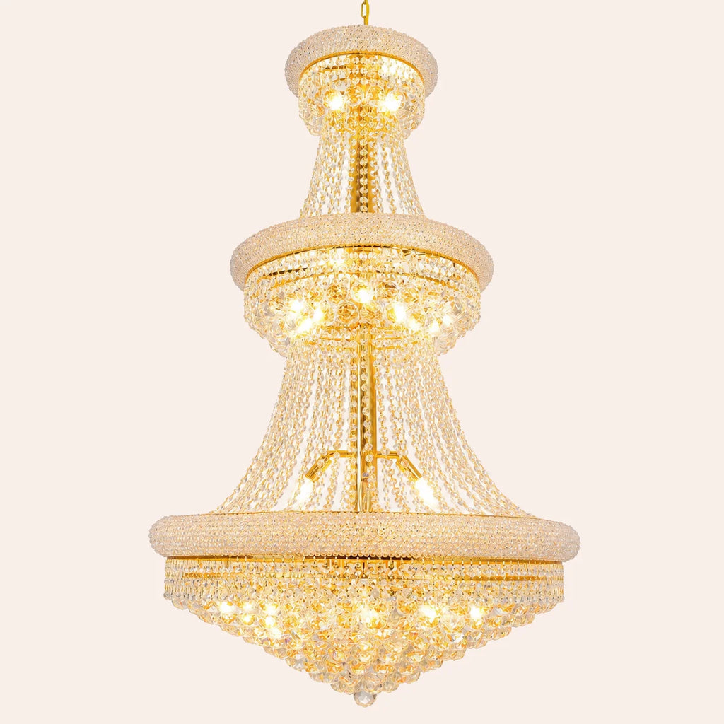 Empire 32 Light 30in Gold Down Chandelier with Crystals