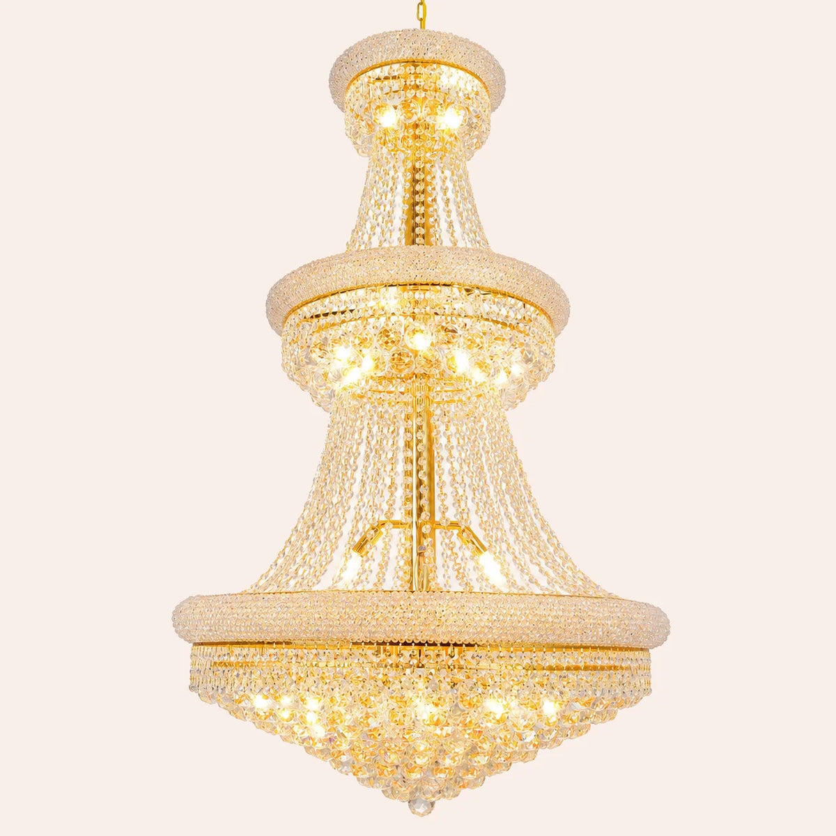 Empire 32 Light 30in Gold Down Chandelier with Crystals
