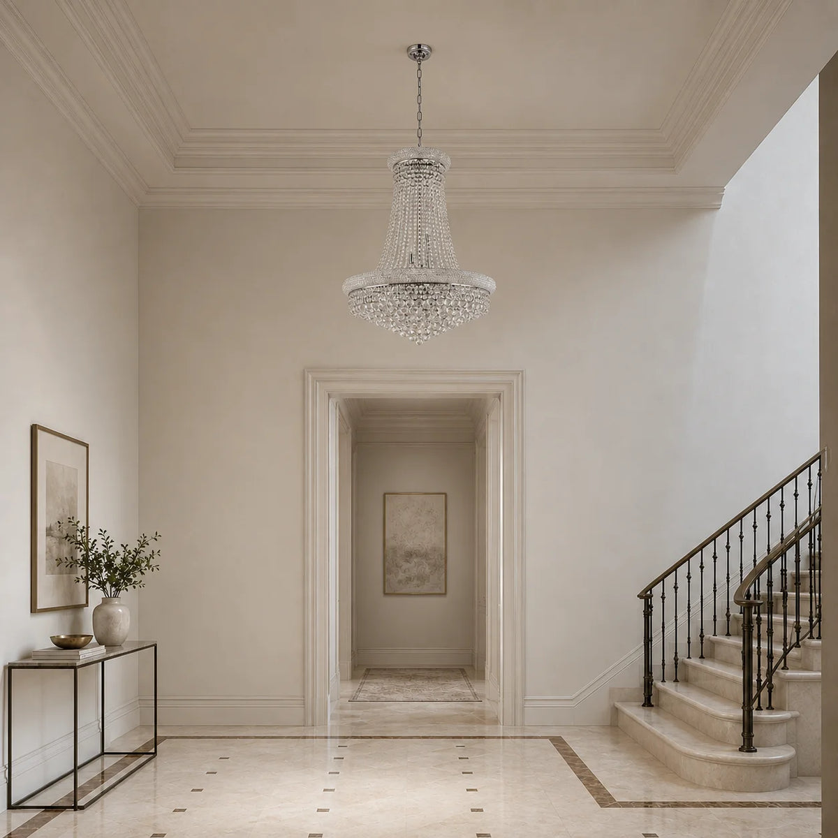 Empire 19 Light 32in Chrome Down Chandelier with Crystals