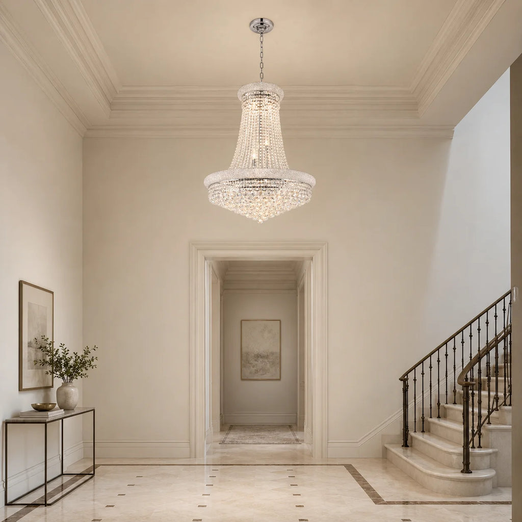 Empire 19 Light 32in Chrome Down Chandelier with Crystals