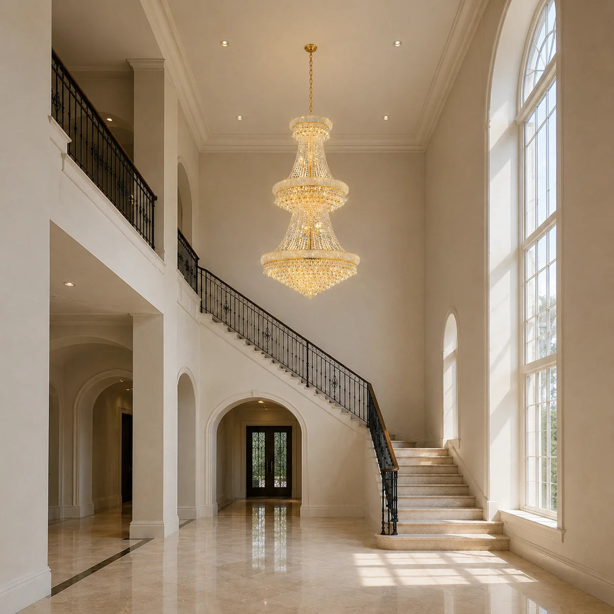 Empire 38 Light 42in Gold Down Chandelier with Crystals