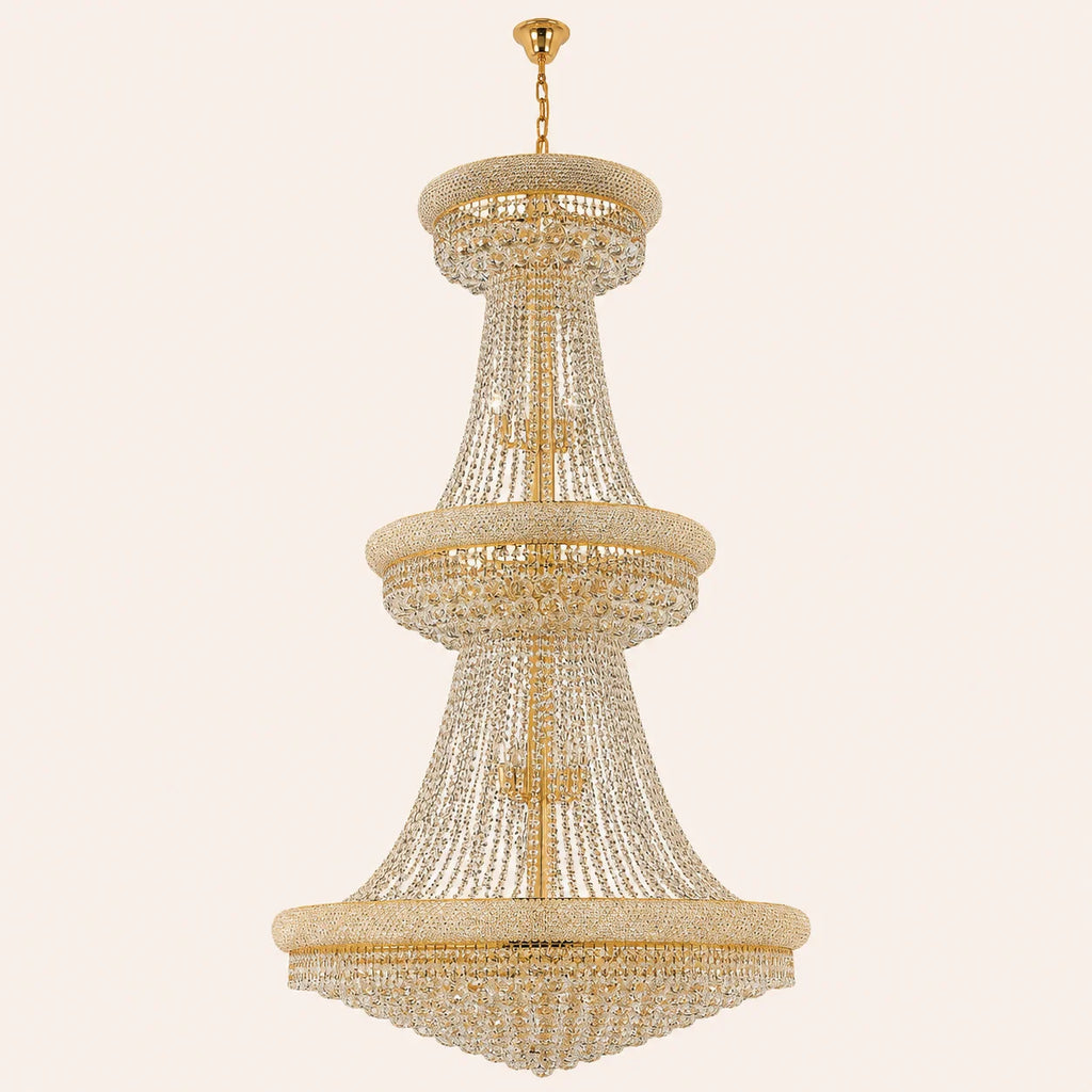 Empire 38 Light 42in Gold Down Chandelier with Crystals