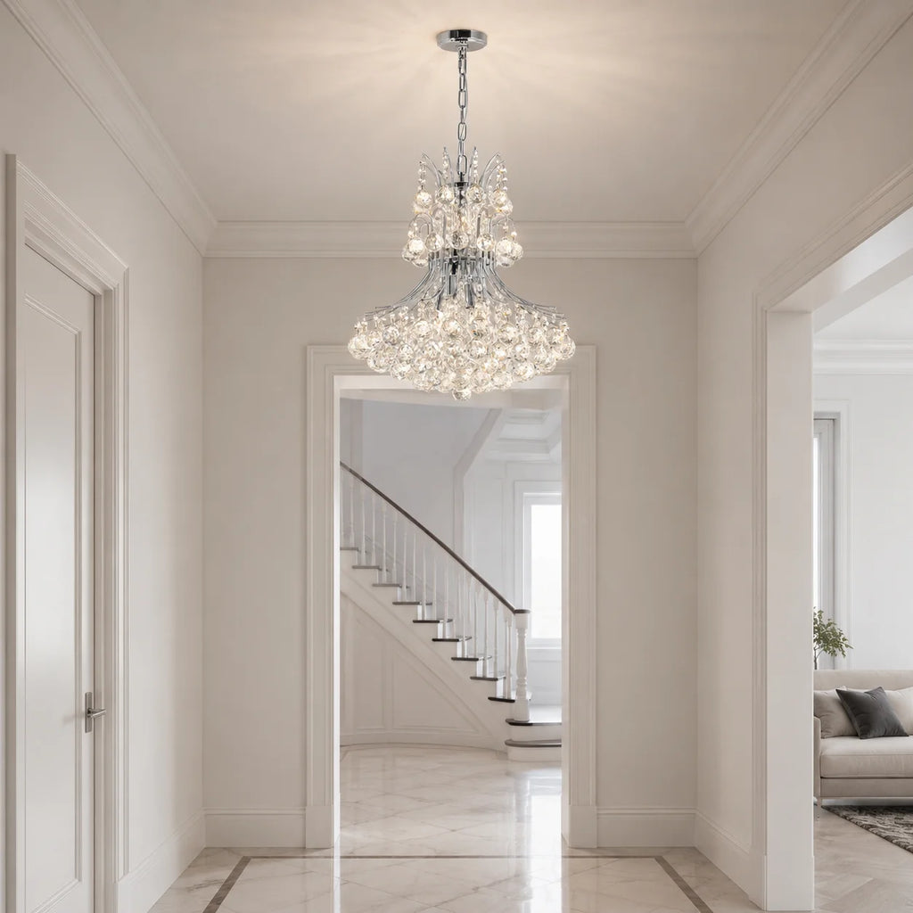 Princess 8 Light 20in Chrome Down Chandelier with Crystals