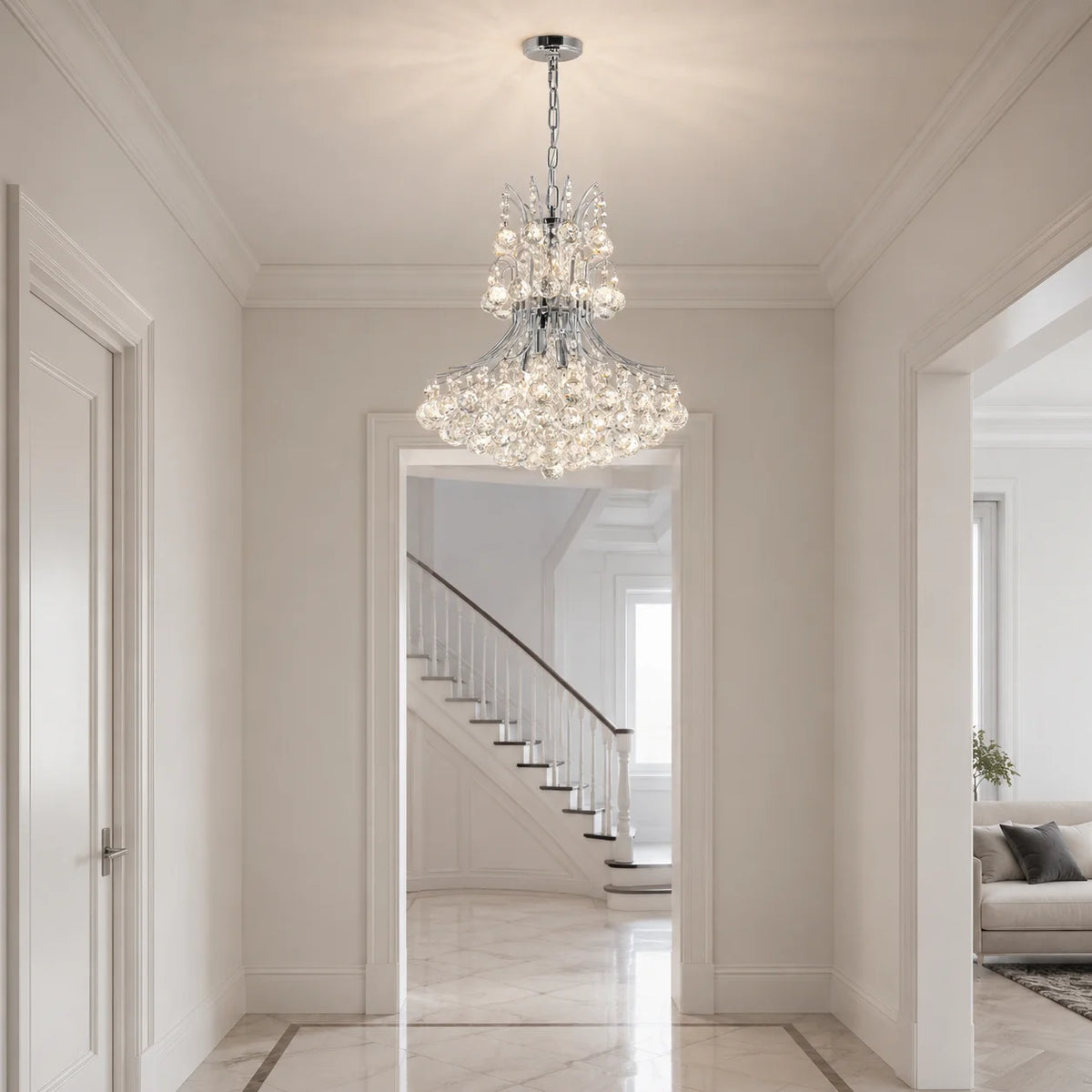 Princess 8 Light 20in Chrome Down Chandelier with Crystals