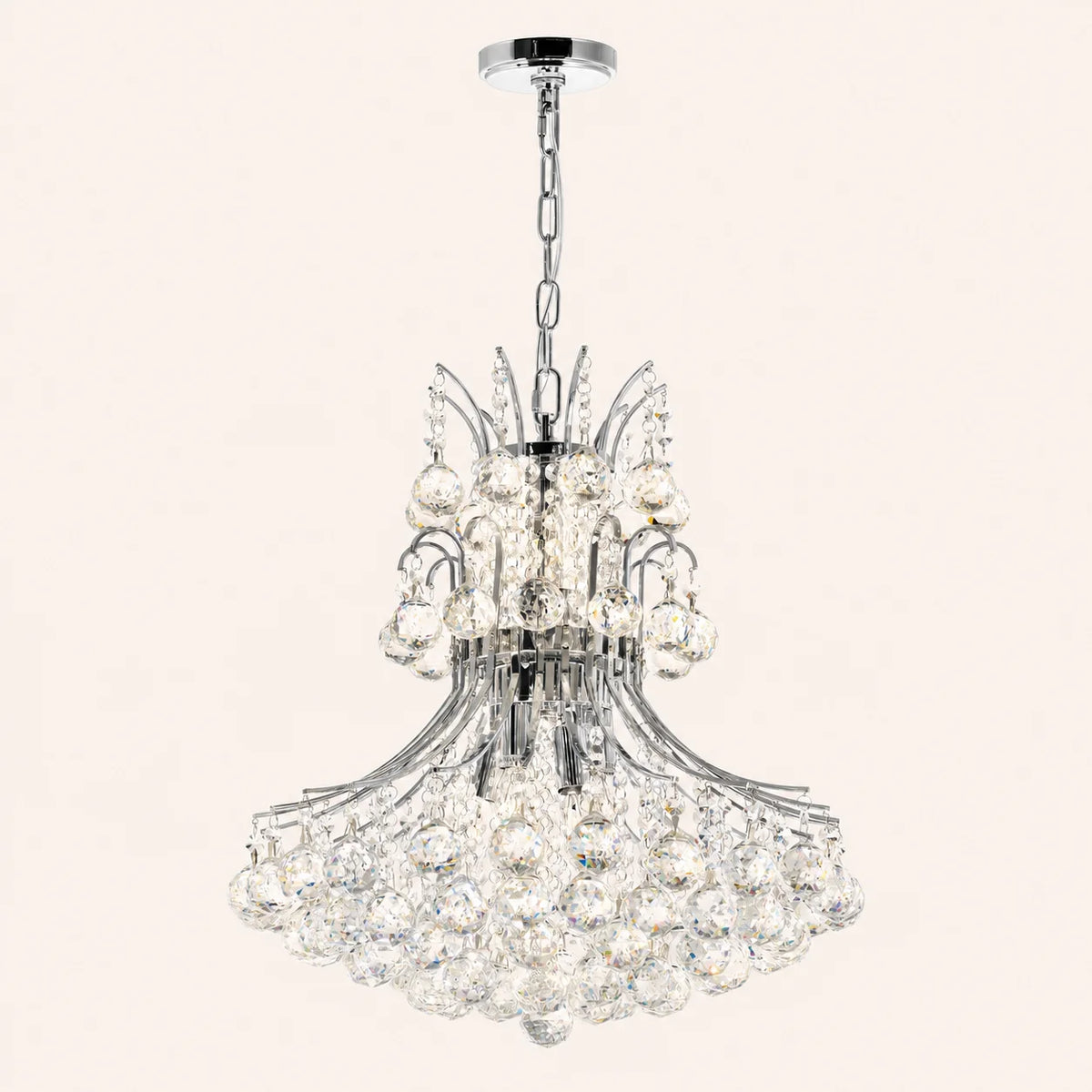 Princess 8 Light 20in Chrome Down Chandelier with Crystals