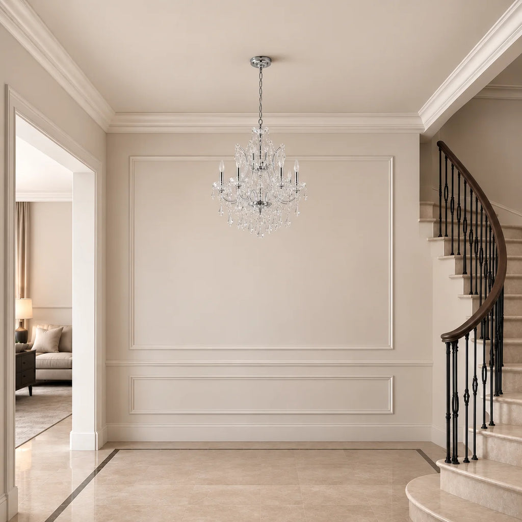 Maria Theresa 9 Light 24in Chrome Up Chandelier with Crystals