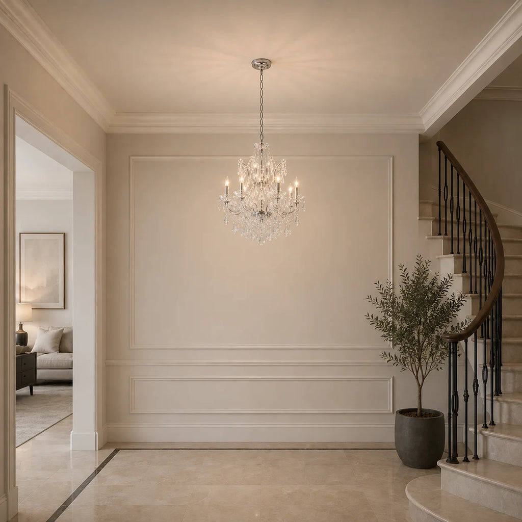 Maria Theresa 9 Light 24in Chrome Up Chandelier with Crystals