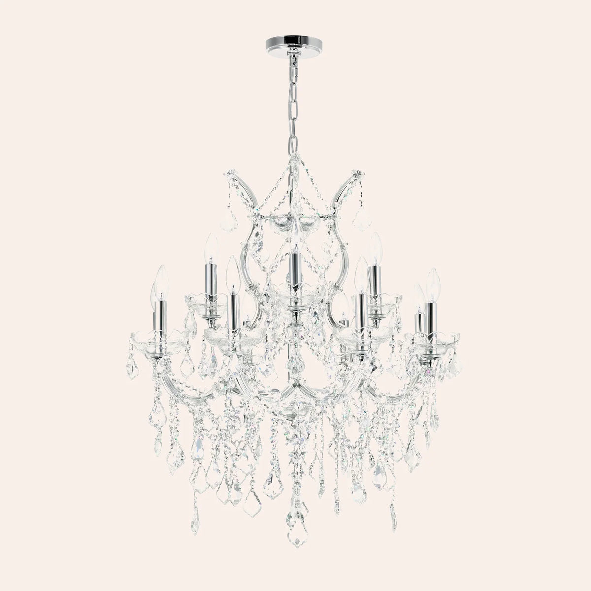 Maria Theresa 13 Light 30in Chrome Up Chandelier with Crystals