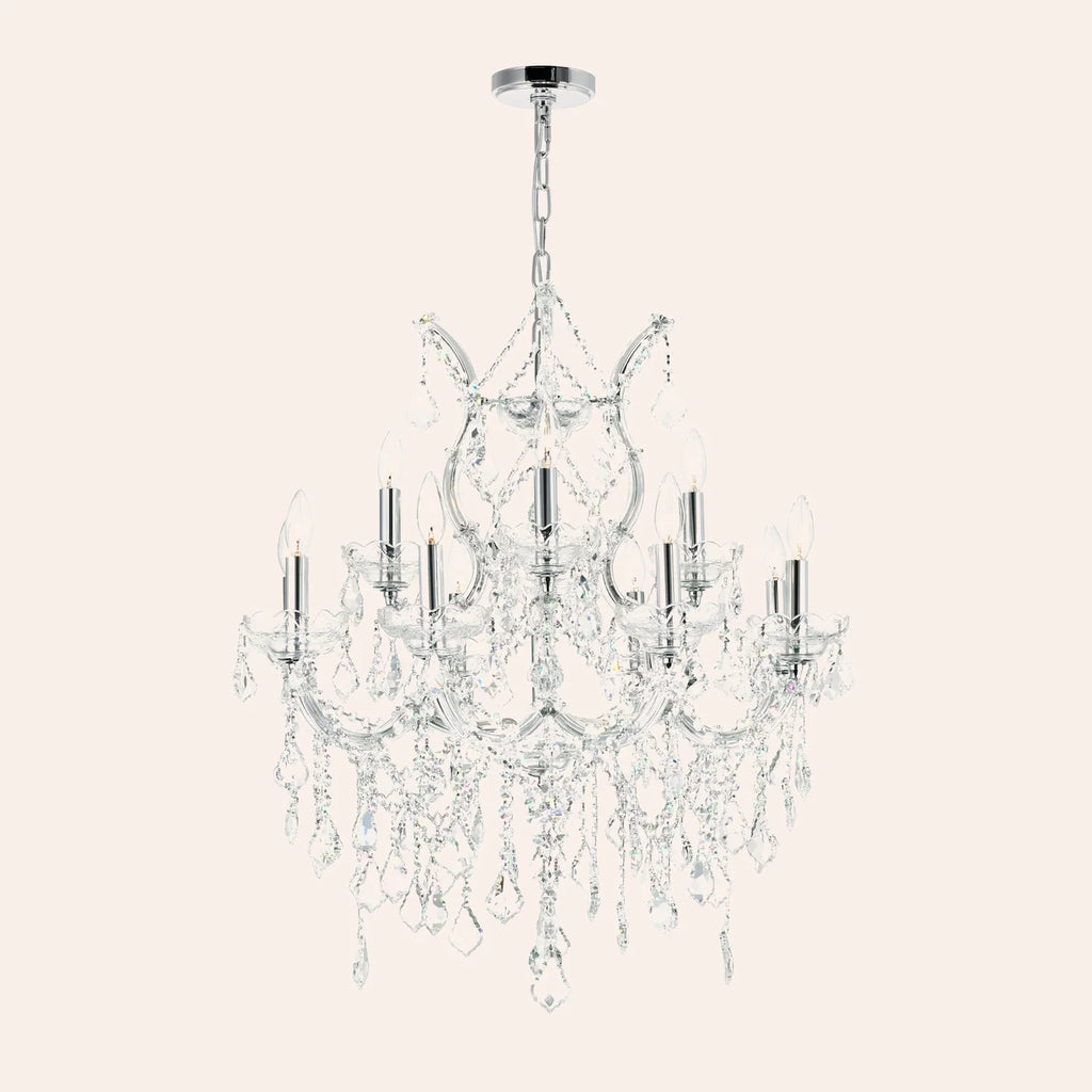 Maria Theresa 13 Light 30in Chrome Up Chandelier with Crystals