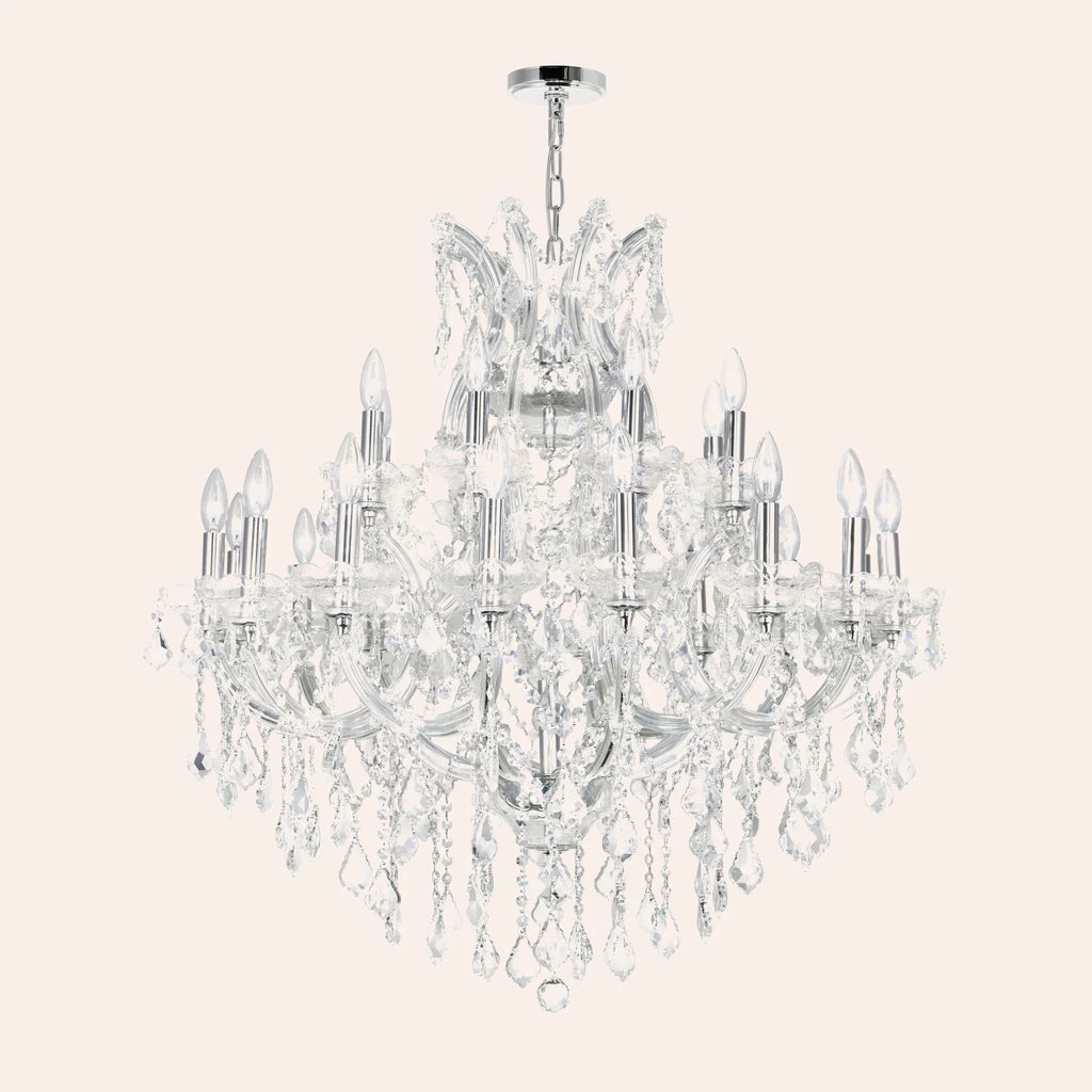 Maria Theresa 25 Light 36in Chrome Up Chandelier with Crystals