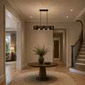 Pago 3 Light 42in Black & Wood Drum Shade Island Light
