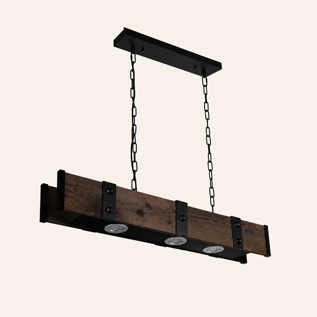 Pago 3 Light 42in Black & Wood Drum Shade Island Light