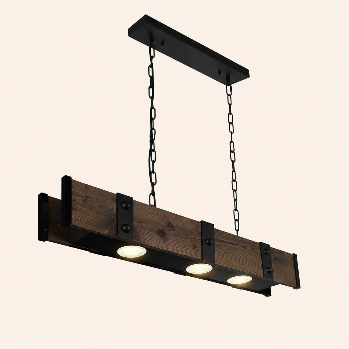 Pago 3 Light 42in Black & Wood Drum Shade Island Light