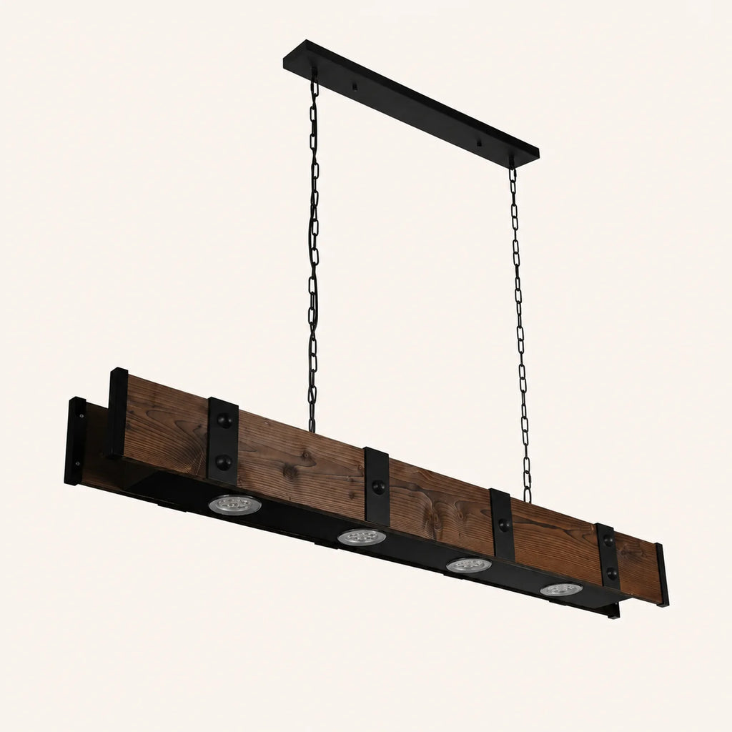 Pago 4 Light 59in Black & Wood Drum Shade Island Light
