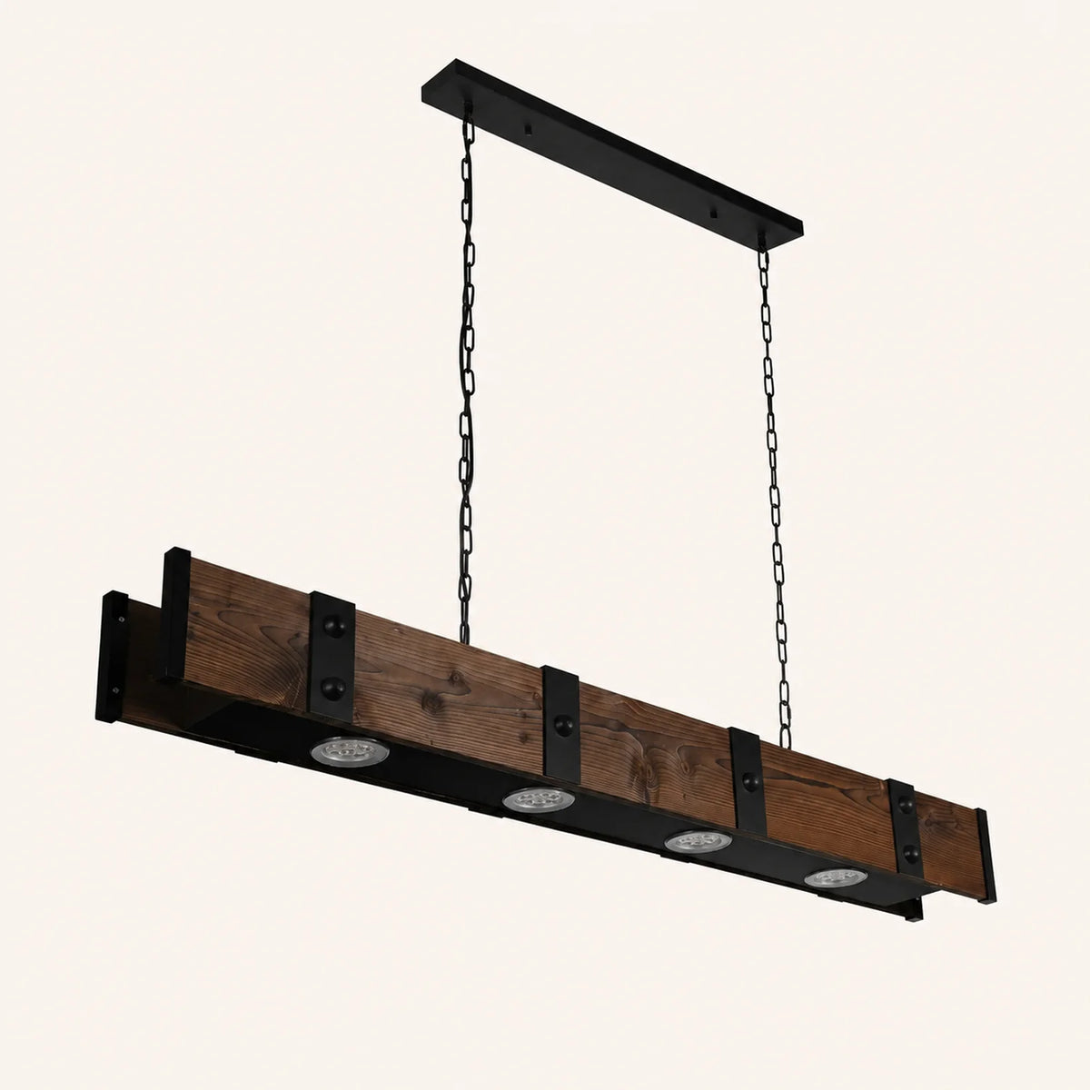 Pago 4 Light 59in Black & Wood Drum Shade Island Light