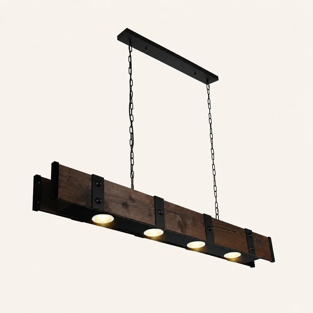 Pago 4 Light 59in Black & Wood Drum Shade Island Light