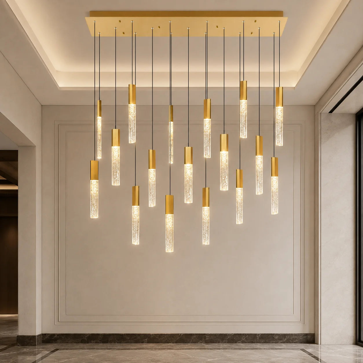 Greta Integrated LED 48in Brass Chandelier with Handcrafted Glass
