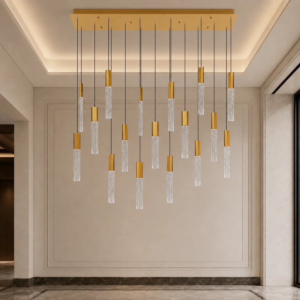 Greta Integrated LED 48in Brass Chandelier with Handcrafted Glass
