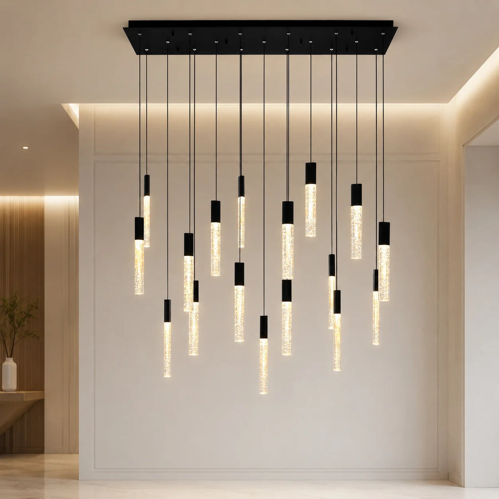 Greta Integrated LED 48in Black Chandelier with Handcrafted Glass