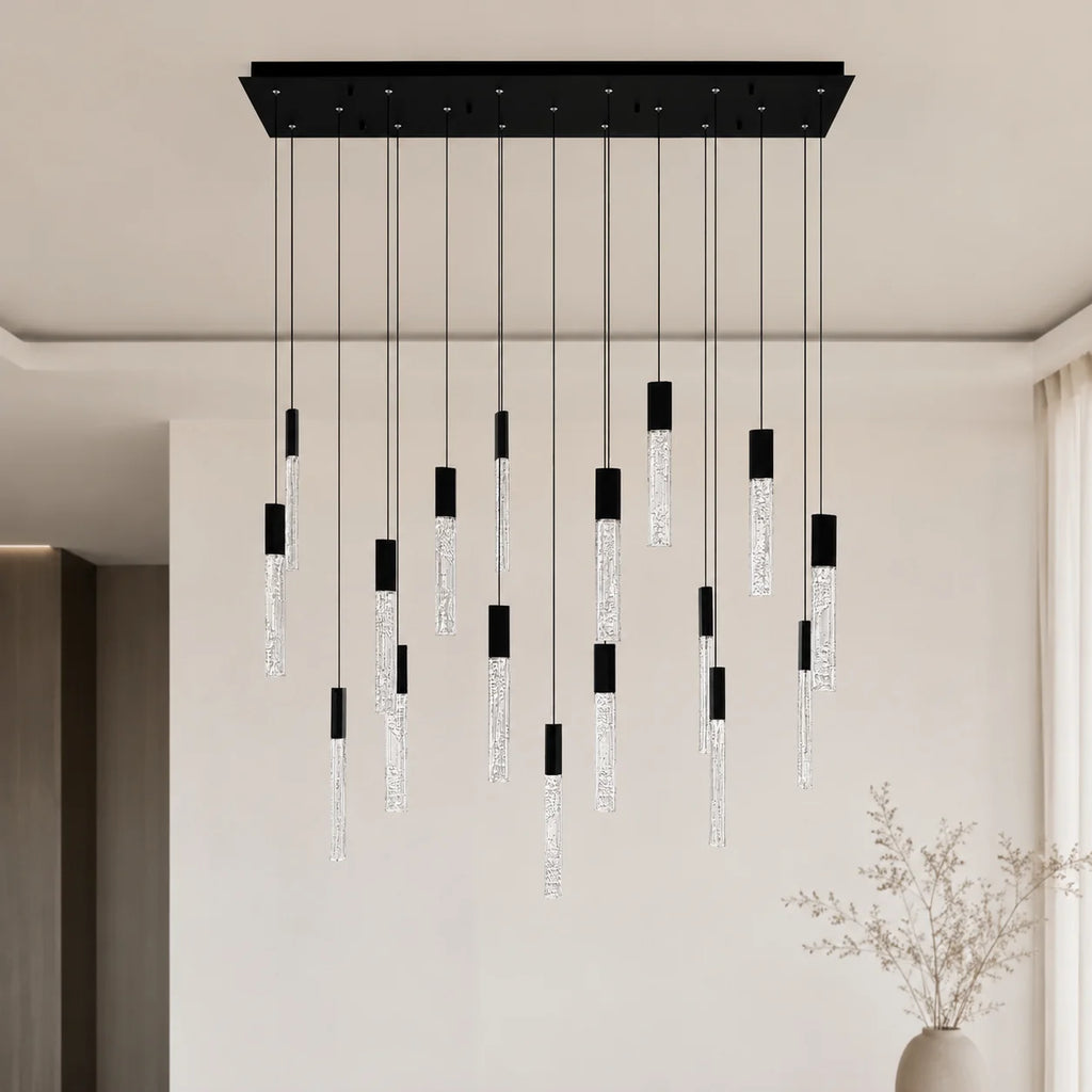 Greta Integrated LED 48in Black Chandelier with Handcrafted Glass