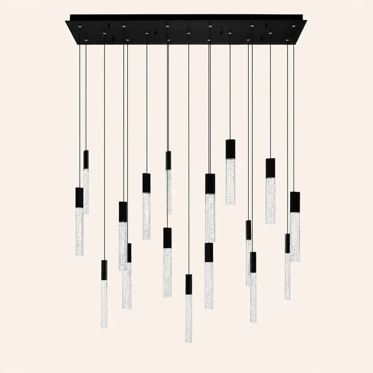 Greta Integrated LED 48in Black Chandelier with Handcrafted Glass