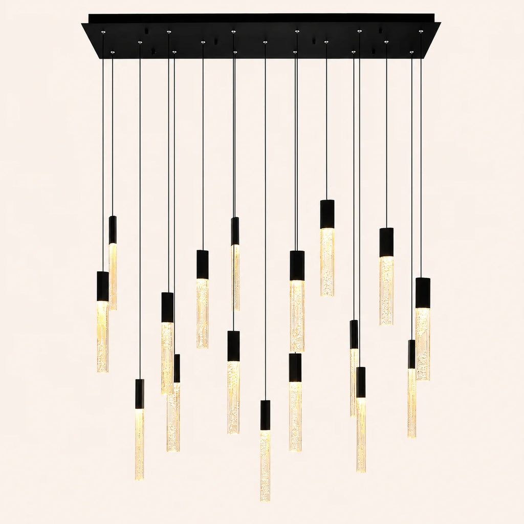 Greta Integrated LED 48in Black Chandelier with Handcrafted Glass