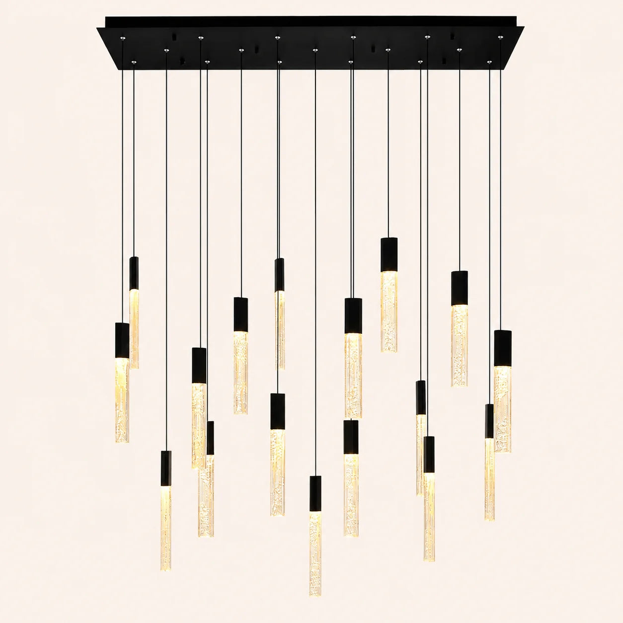 Greta Integrated LED 48in Black Chandelier with Handcrafted Glass